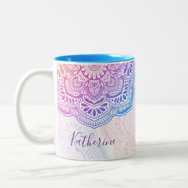Caneca De Café Em Dois Tons Prism Flower Mandala Personalized Mug (Esquerda)