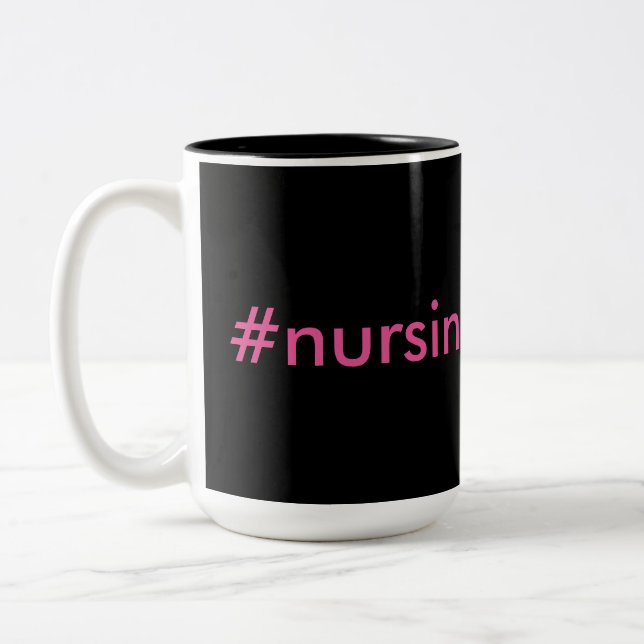 Caneca De Café Em Dois Tons #problemas de enfermagem preto e rosa (Esquerda)