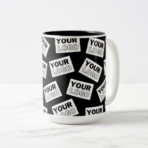 Caneca De Café Em Dois Tons Procure o logotipo ou qualquer foto colocada aleat