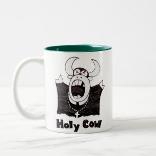 Caneca De Café Em Dois Tons Produtos santamente da vaca da vaca dos desenhos