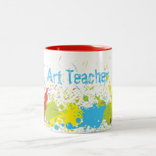 Caneca De Café Em Dois Tons Professor de Arte de Tinta Abstrato Colorida