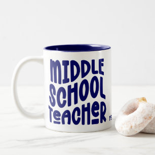 Caneca De Café Em Dois Tons Professor de Ensino Fundamental Tipografia Azul Es