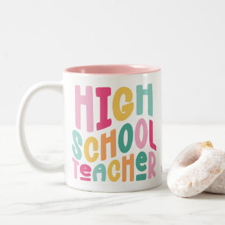 Caneca De Café Em Dois Tons Professor de Ensino Médio Design de Texto Colorido