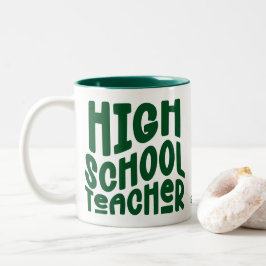 Caneca De Café Em Dois Tons Professor de Ensino Médio Texto Verde Escuro