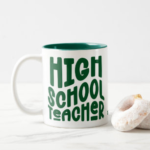 Caneca De Café Em Dois Tons Professor de Ensino Médio Texto Verde Escuro