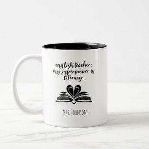 Caneca De Café Em Dois Tons Professor de Inglês: Meu Superpoder É a Literacia