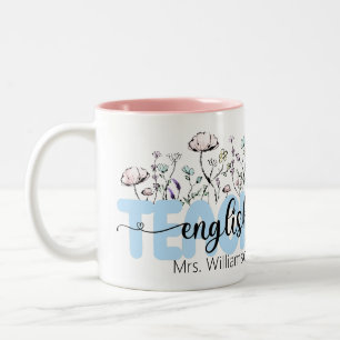 Caneca De Café Em Dois Tons Professor de Inglês Personalizado Caprichoso Flor