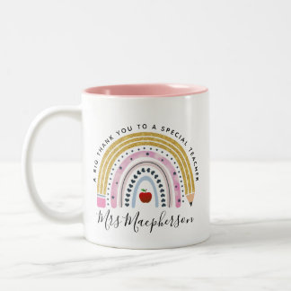 Caneca De Café Em Dois Tons Professor de Monograma da Apple Arco-Íris Obrigado