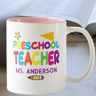 Caneca De Café Em Dois Tons Professor de pré-escola personalizado colorido
