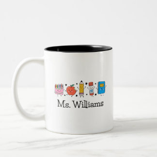Caneca De Café Em Dois Tons Professor de Volta às Aulas Nome Fofo de Doodle