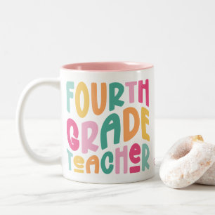 Caneca De Café Em Dois Tons Professor do Quarto Ano   Texto Colorido