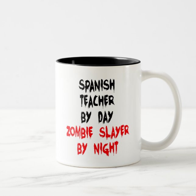 Caneca De Café Em Dois Tons Professor Espanhol Zombie Slayer (Direita)