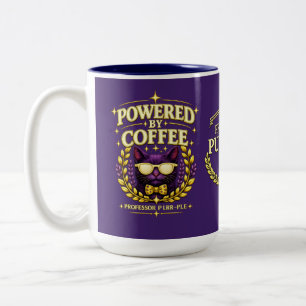 Caneca De Café Em Dois Tons Professor Purr-Ple™ – Energizado por Café