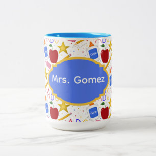 Caneca De Café Em Dois Tons Professor Sala de Aula Maçã Lápis Cola ABC Borrac