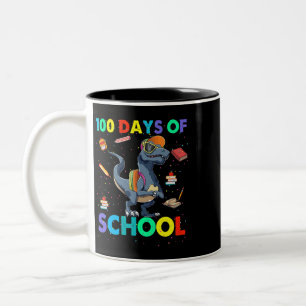 Caneca De Café Em Dois Tons Professora 100º dia da Escola Dinossauro 100 dias