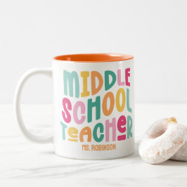 Caneca De Café Em Dois Tons Professora do Ensino Médio | Retro Colorido