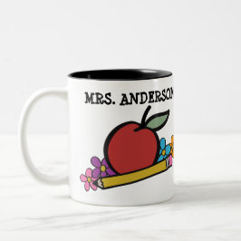 Caneca De Café Em Dois Tons Professores de Lápis de Maçã Vermelha Personalizad