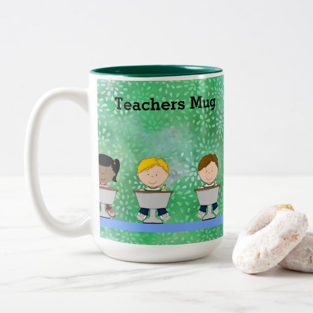 Caneca De Café Em Dois Tons Professores Mug com Jovens Estudantes (Com Donut)