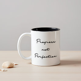 Caneca De Café Em Dois Tons Progresso Não Perfeição Citação Inspiracional