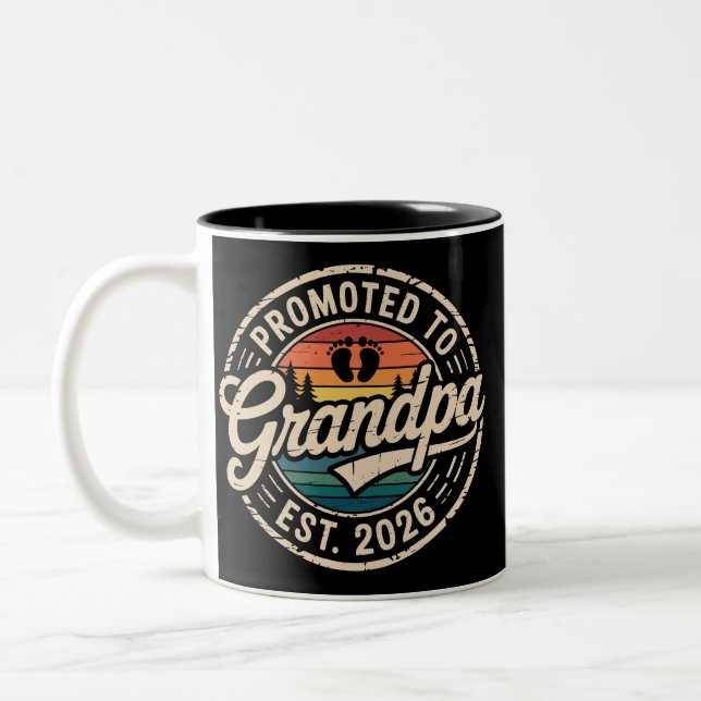Caneca De Café Em Dois Tons Promoted To Grandpa Est 2026 Pregnancy Retro (Esquerda)