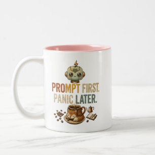 Caneca De Café Em Dois Tons Prompt Primeiro Pânico Depois Camiseta Divertida d