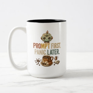 Caneca De Café Em Dois Tons Prompt Primeiro Pânico Depois Camiseta Engraçada d