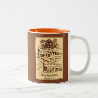 Caneca De Café Em Dois Tons Propaganda restaurada antiguidade do café do leão