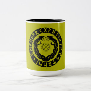 Caneca De Café Em Dois Tons Proteção de Runa Viking Dragão