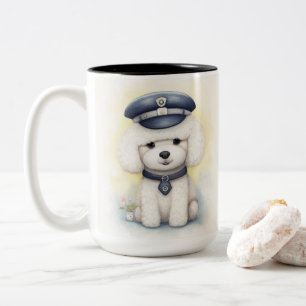 Caneca De Café Em Dois Tons Protegendo o Pacote...Poodle Officer no Trabalho