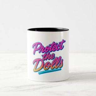 Caneca De Café Em Dois Tons Proteja as Bonecas Arte Neon Retro