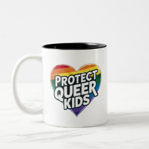 Caneca De Café Em Dois Tons Proteja Crianças Queer  Coração Arco-Íris  Orgulho