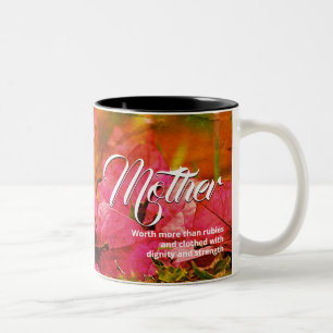 Caneca De Café Em Dois Tons PROVÉRBIOS 31 Rosa Floral Dia das Mães Cristão