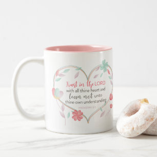 Caneca De Café Em Dois Tons Proverbos Versos da bíblia 3:5 Caneta Floral Cardí