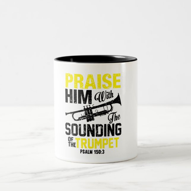 Caneca De Café Em Dois Tons Psalm 150 Trumpet Elogia-O Coffee Mug (Centro)