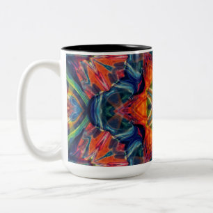 Caneca De Café Em Dois Tons Psicodélica Colorida Kaleidoscópio Padrão