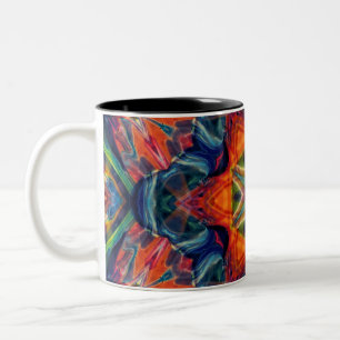 Caneca De Café Em Dois Tons Psicodélica Colorida Kaleidoscópio Padrão