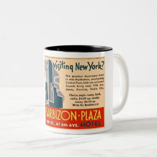 CANECA DE CAFÉ EM DOIS TONS PUBLICIDADE HOTEL NYC 1949