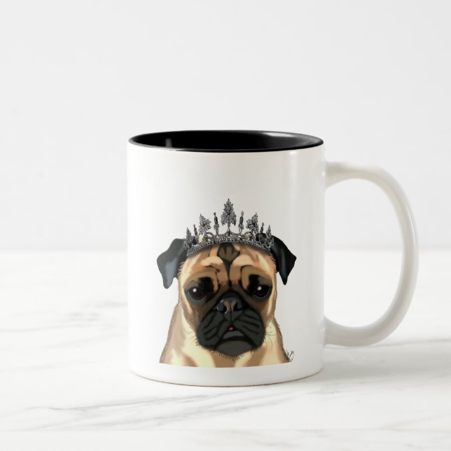 Caneca De Café Em Dois Tons Pug Com Tiara (Direita)