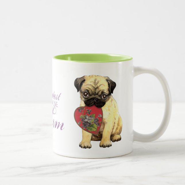 Caneca De Café Em Dois Tons Pug Heart Mãe (Direita)