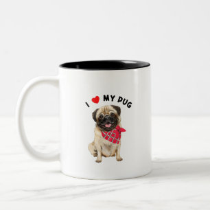 Caneca De Café Em Dois Tons Pug mãe, pai de cachorro, cachorro fofo, pug art