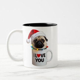 Caneca De Café Em Dois Tons Pug Natal