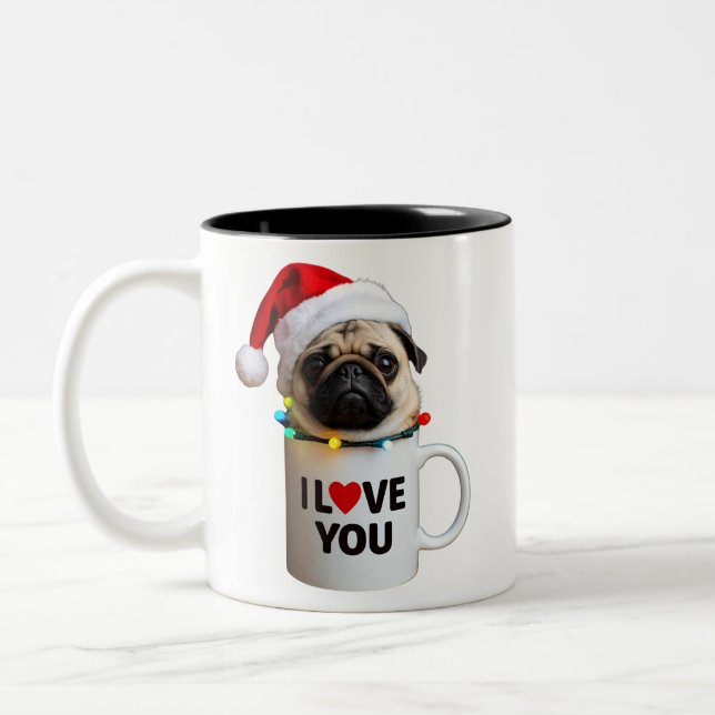 Caneca De Café Em Dois Tons Pug Natal (Esquerda)