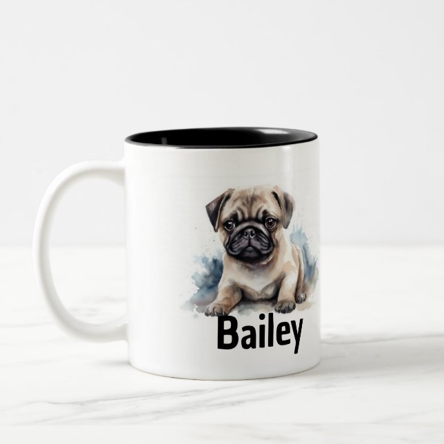 Caneca De Café Em Dois Tons Pug Watercolor Mug (Esquerda)