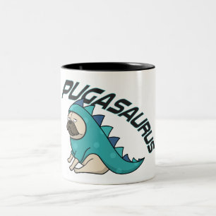 Caneca De Café Em Dois Tons Pugasaurus Pug Cão Dois Cães Tonelados