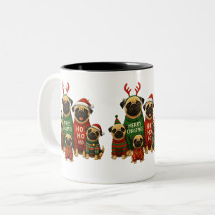 Caneca De Café Em Dois Tons 🎄 Pugs de Natal Fofo em Suéteres Festivos