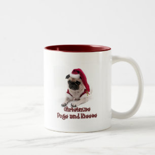 Caneca De Café Em Dois Tons Pugs e beijos do Natal