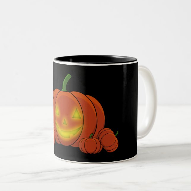 Caneca De Café Em Dois Tons Pumpkin brilhante Jack-o'-Lanterna (Frente Esquerda)