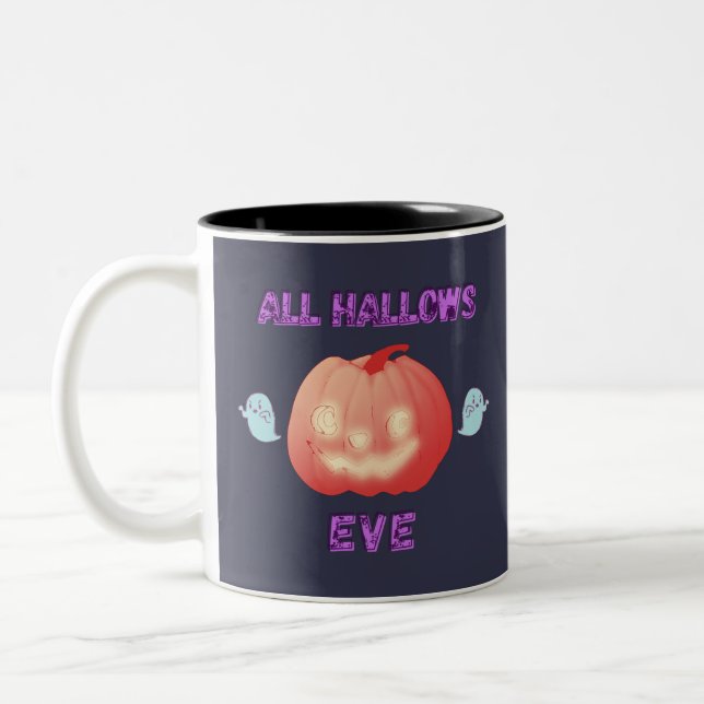 Caneca De Café Em Dois Tons Pumpkin e Fantasmas do Halloween (Esquerda)