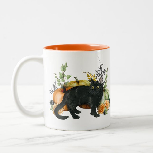 Caneca De Café Em Dois Tons Pumpkin Preto de Aquarela de Halloween (Esquerda)