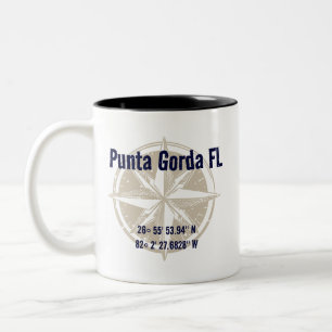 Caneca De Café Em Dois Tons Punta Gorda, Longitude Náutica Flórida